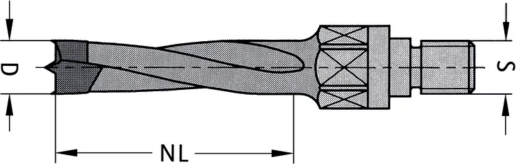 HW Dübelbohrer mit Aussengewinde M8 und Passsitz, D=8mm, NL=40mm, GL=55mm, R