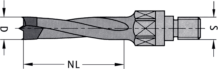 HW Dübelbohrer mit Aussengewinde M8 und Passsitz, D=8mm, NL=60mm, GL=75mm, R
