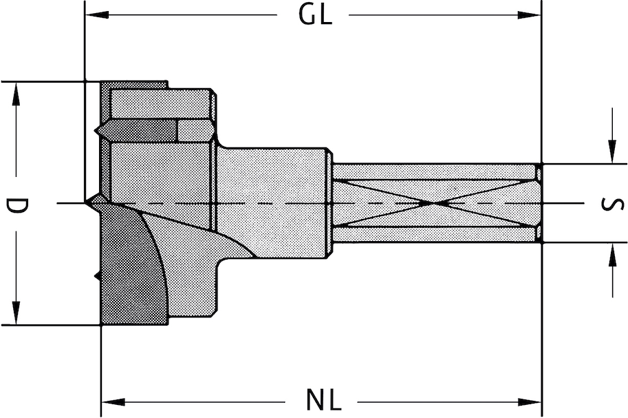 HW Zylinderkopfbohrer Z2+2, D=20mm, GL=57.5mm, S=10x26mm, L