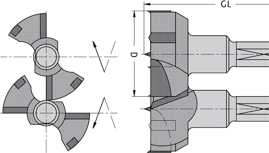 HW Doppeltopfbandbohrer Z2+2, D=34mm, GL=57.5mm, S=10x26mm, R, Striffler, Ganner, Götzinger, Hess, Schafberger, Sprödhuber