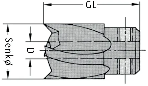 HS Aufsteck-Stufensenker Z2+2, Senk-ø=15mm, d=5mm, GL=25mm, R