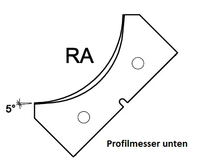 HW Profilmesser R25, unten zu WPL Abrund -/Viertelstabfräser R21-R25 (C075-2125-U), 19.7x50x2mm