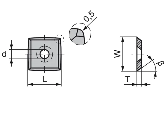 HW Vorschneider 4-schneidig ER0.5, 30°, 15x15x2.5mm, KCR02+