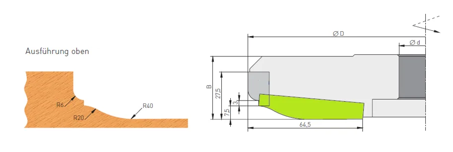 HW Profilmesser zu Abplattfräser R20/R40, 59x12x1.5mm, oben