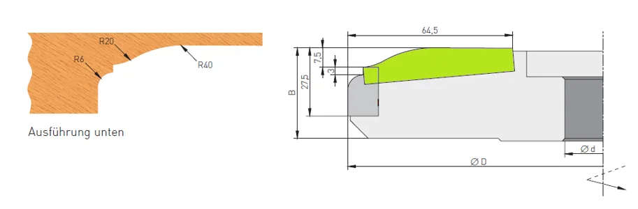 HW Profilmesser zu Abplattfräser R20/R40, 59x12x1.5mm, unten