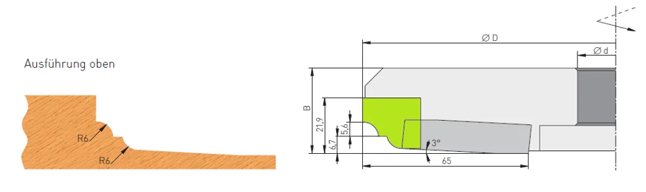 HW Profilmesser zu Abplattfräser R6, 20x23x2mm, oben