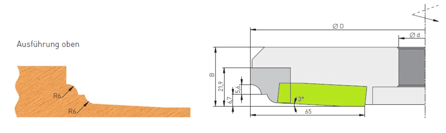 HW Profilmesser zu Abplattfräser 3°, 50x12x1.5mm, oben
