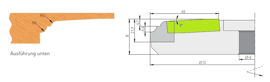 HW Profilmesser zu Abplattfräser 3°, 50x12x1.5mm, unten
