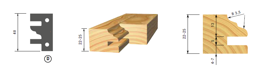 HW Profilmesser zu Konterprofilfräser Profil D, 40x25x2mm