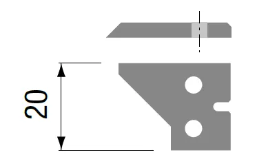 HW Profilmesser zu Hobelkopf, 45°, 20x29.1x2mm, RL, oben