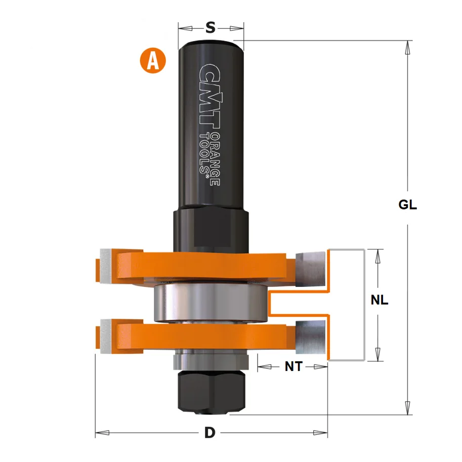 HW Nut- und Federfräser, D=47.6mm, NT=12.8mm, NL=19mm, GL=71mm, Profil A, S=12.7mm