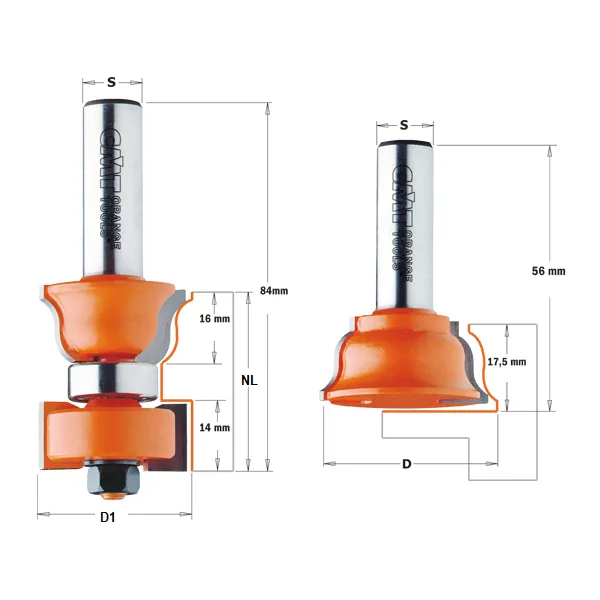 Fensterrahmen Fräser Set, D1=38mm, NL=17.5mm, GL=56mm, S=12.7mm + D=35mm, NL=35mm, GL=84mm, S=12.7mm