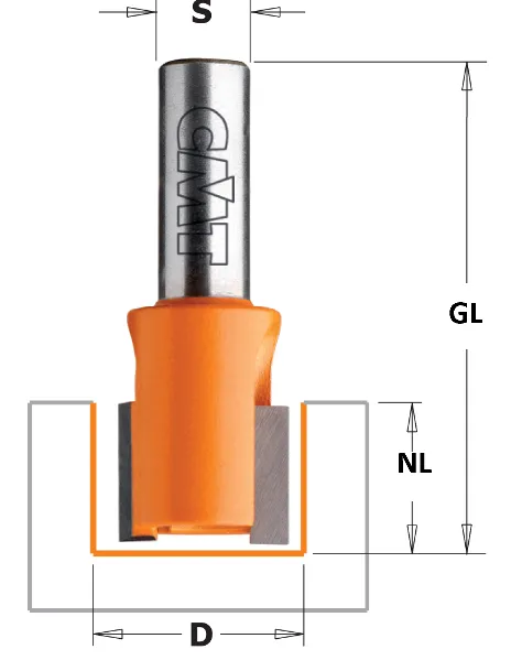 Beschlagfräser Z2, D=15mm, NL=12mm, GL=38mm, S=8mm