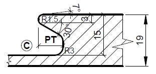 HW Profilmesser Profil C zu WPL Griffmuldenschaftfräser CNC, R (C557), 28x16.8x2mm