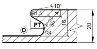 HW Profilmesser Profil D zu WPL Griffmuldenschaftfräser CNC, R (C557), 28x16.8x2mm
