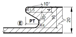 HW Profilmesser Profil E zu WPL Griffmuldenschaftfräser CNC, R (C557), 28x16.8x2mm