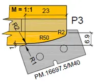 HW Profilmesser P3 zu WPL Möbeltür Aussenumfräsung (C001-1, C001-2), 35x16.3x2mm