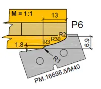 HW Profilmesser P6 zu WPL Möbeltür Aussenumfräsung (C001-1, C001-2), 35x16.3x2mm