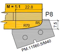 HW Profilmesser P8 zu WPL Möbeltür Aussenumfräsung (C001-1, C001-2), 35x16.3x2mm