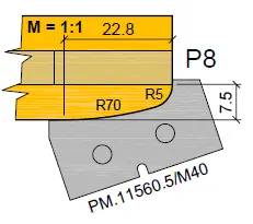 HW Profilmesser P8 zu WPL Möbeltür Aussenumfräsung (C001-1, C001-2), 35x16.3x2mm