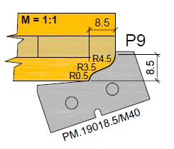 HW Profilmesser P9 zu WPL Möbeltür Aussenumfräsung (C001-1, C001-2), 35x16.3x2mm
