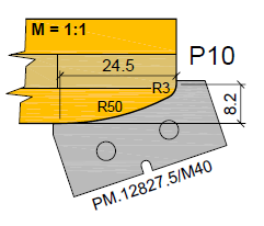 HW Profilmesser P1 zu WPL Möbeltür Aussenumfräsung (C001-1, C001-2), 35x16.3x2mm