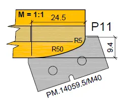 HW Profilmesser P11 zu WPL Möbeltür Aussenumfräsung (C001-1, C001-2), 35x16.3x2mm
