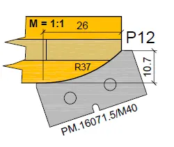 HW Profilmesser P12 zu WPL Möbeltür Aussenumfräsung (C001-1, C001-2), 35x16.3x2mm