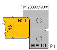 HW Profilmesser R2.5 (Profil 1) Nr.1 zu WPL Türfalzfräsersatz (C525-..), 30x18.2x2mm