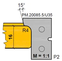 HW Profilmesser R4 (Profil 2- Option) Nr.1, zu WPL Türfalzfräsersatz (C525), 30x19x2mm