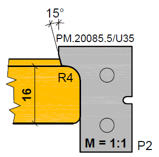 HW Profilmesser R4 (Profil 2- Option) Nr.1, zu WPL Türfalzfräsersatz (C525), 30x19x2mm