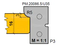HW Profilmesser R5 (Profil 3 - Option) Nr.1 zu WPL Türfalzfräsersatz (C525), 30x18.1x2mm