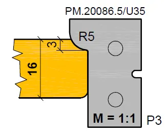 HW Profilmesser R5 (Profil 3 - Option) Nr.1 zu WPL Türfalzfräsersatz (C525), 30x18.1x2mm
