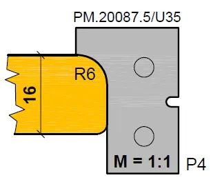 HW Profilmesser R6 (Profil 4 - Option) Nr.1 zu WPL Türfalzfräsersatz (C525), 30x19.6x2mm