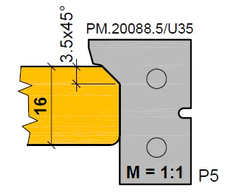 HW Profilmesser (Fase - Option) Nr.1 zu WPL Türfalzfräsersatz (C525), 30x19.3x2mm
