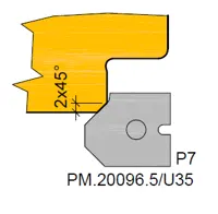 HW Profilmesser Fase (Profil 7) Nr.3 zu WPL Türfalzfräsersatz (C525), 15x17.8x2mm