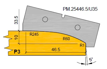 HW Profilmesser P3 (Option) zu WPL Profilfräser für Türverkleidung (C553), 60x20.1x2mm