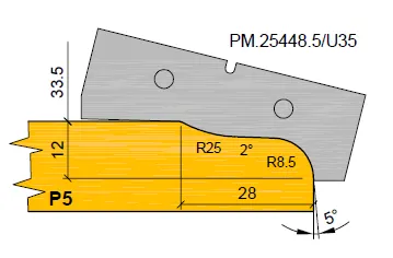 HW Profilmesser P5 (Option) zu WPL Profilfräser für Türverkleidung (C553), 60x20.1x2mm