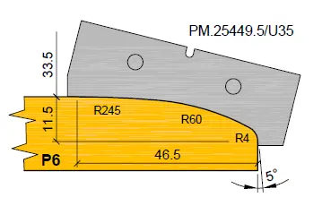 HW Profilmesser P6 (Option) zu WPL Profilfräser für Türverkleidung (C553), 60x20.1x2mm