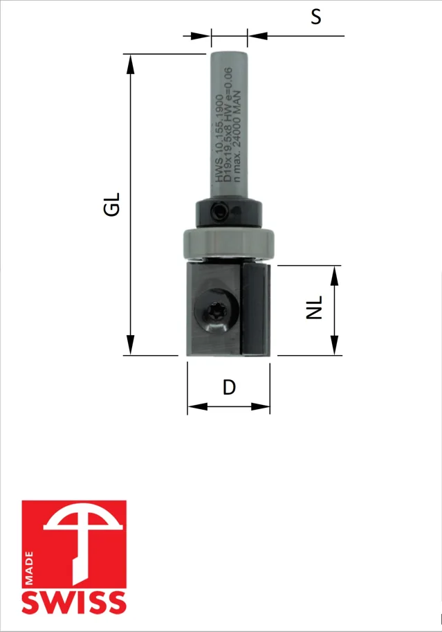 WPL Bündig- und Falzfräser Z2, D=19mm, NL=1.5mm, GL=63mm, S=8mm