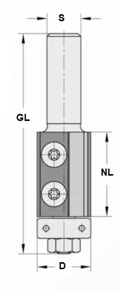 WPL Bündigfräser Z2, D=19mm, NL=30mm, GL=75mm, S=8mm