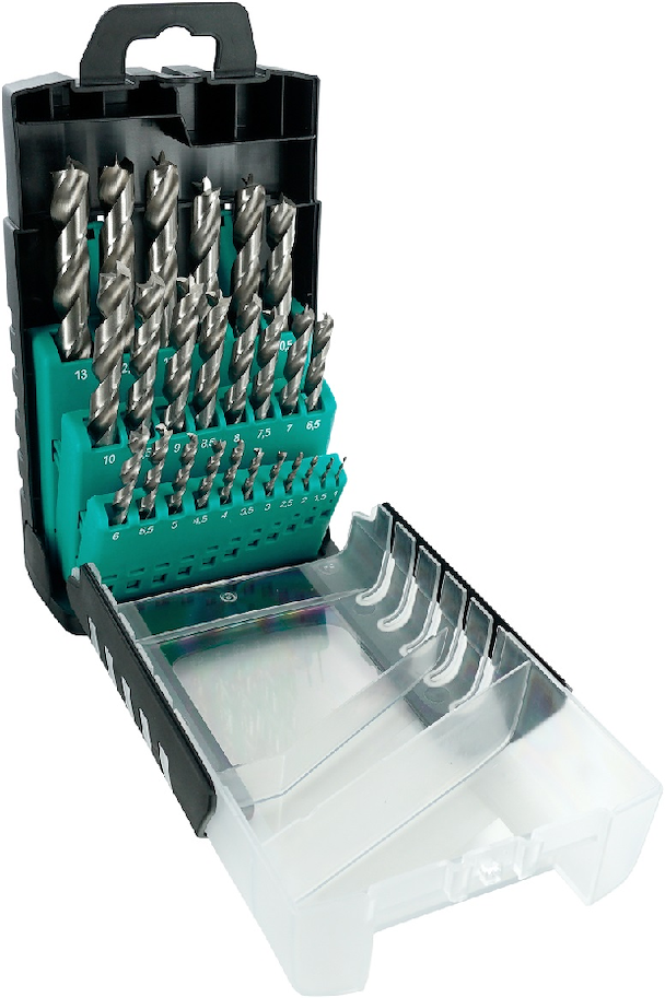 HS Holzspiralbohrer Satz ENT, 25-tlg. 1-13mm, 0.5 aufsteigend