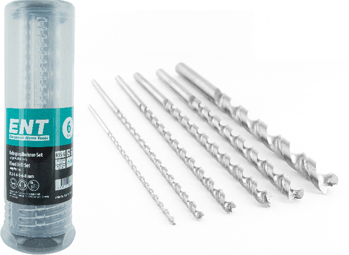 HS Holzspiralbohrer Satz ENT, 6-tlg. 2-8mm, l.A.