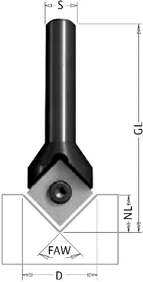 WPL Ziernutfräser 90° Z1, D=23mm, NL=11mm, GL=60mm, S=8mm, R