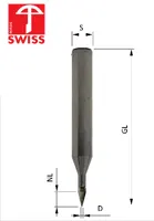 VHM Schriftenfräser 30°, D=0.25/3mm, NL=5mm, GL=60mm, S=8mm, Z2, R