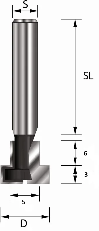 VHM T-Nutfräser 'Kapsel' Z2, D=12mm, NL=9mm, GL=60mm, S=8mm, RL